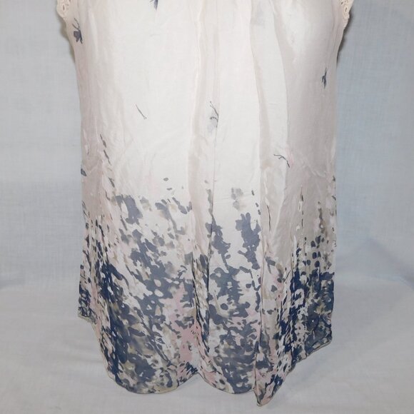 Carla Conti ivory silk abstract butterfly watercolour crochet lace cap sleeve L - Picture 3 of 13